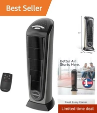 1500W Ceramic Tower Heater with Remote, Adjustable Thermostat & Oscillation