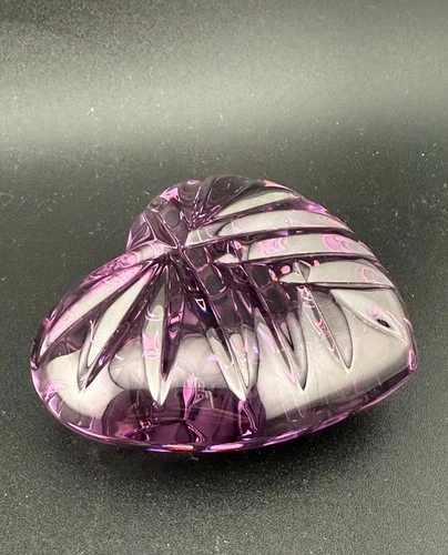 Vintage Waterford Crystal Amethyst Heart Purple Hand Cooler Paperweight*GLOWS*