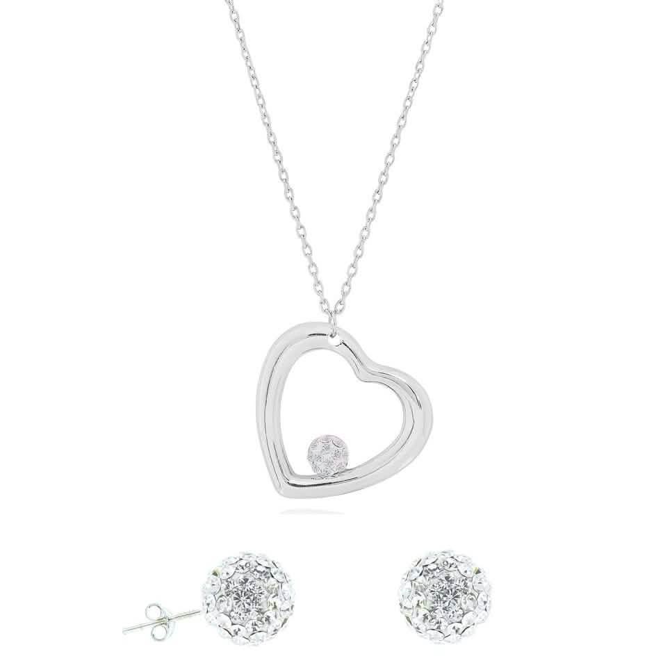 Crystal Heart Necklace and Stud Set