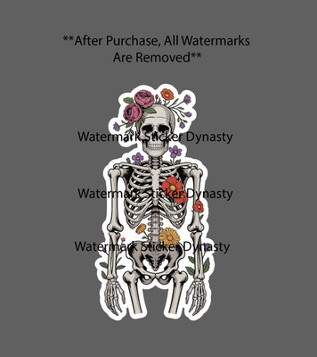 Skeleton Flowers Sticker Waterproof Decal Floral Bones Botany Nature Gift NEW
