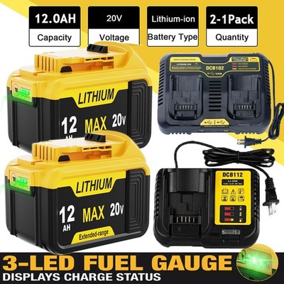 1-2pack For DeWalt 20V 20 Volt Max 12.0AH Lithium Ion Battery DCB210-2 / Charger