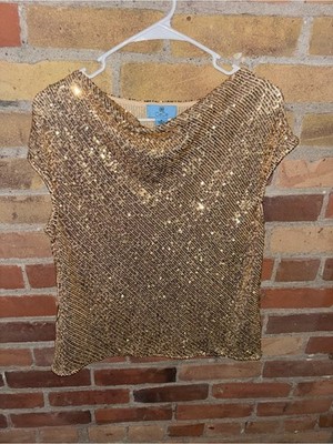 CeCe Gold Sequin Cap Sleeve Top