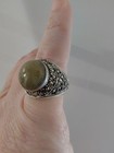 Vintage 925 Sterling Silver Marcasite Green Jade Cabochon Statement Ring Size 6 — photo 8