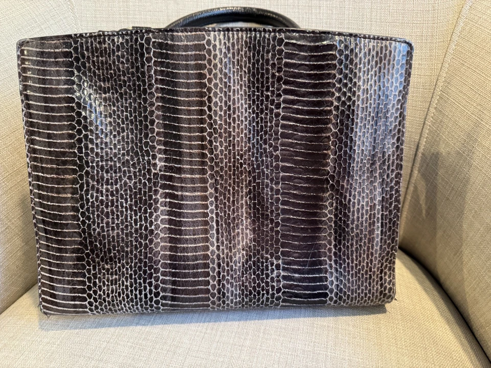 Calvin Klein Purse Handbag Bag Croc Embossed Brown Black Gray - Image 4 of 4