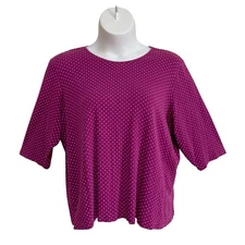 CJ Banks Top Womens Size 3X Purple White Polka Dots Knit 3/4 Sleeve Round Neck