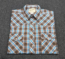 Wrangler Mens Brown  Blue Plaid Western Pearl Snap Shirt Short Sleeve Size XL
