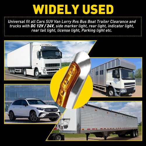 10/30x 12V 4 LED Side Clearance Marker Lights Truck Trailer Lamps White Chrome - Picture 138 of 271