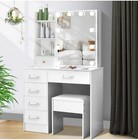 White Dressing Table with LED Lights Mirror Stool Drawers Vanity Makeup Desk Set