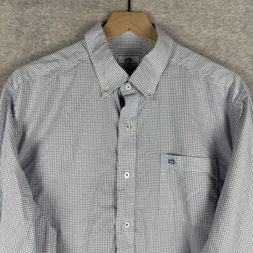 Southern Tide Shirt Mens Large Blue White Check Stretch Preppy Button Up