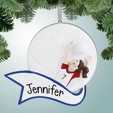 Personalized Volleyball Girl with Banner - Brown Christmas Ornament