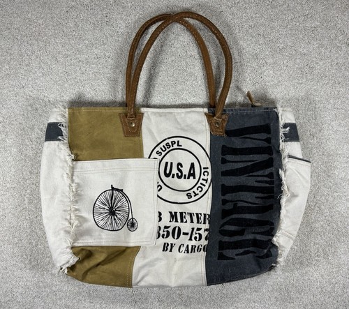 SEL de MER Upcycled Large Upcycled Canvas Crossbody Bag & Cowhide Tote Bag,