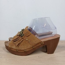 Baretraps Sparrow Clogs Womens 8 Brown Leather Fringe Studded Platform Heels