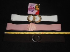Lot 3 Vintage Cincher Belts 1960's Pink, White Brown