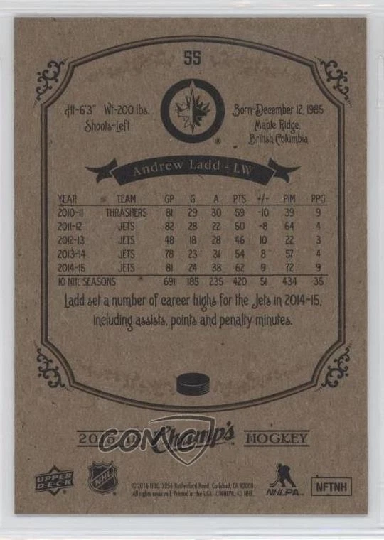 2015-16 Upper Deck Champ's Andrew Ladd #55 - Image 2 of 2