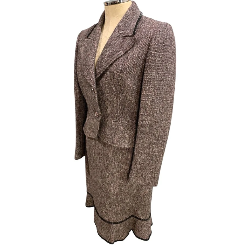 Talla 6 Tahari Falda Traje Chaqueta Tweed Encaje Dobladillo Negro Rosa Púrpura Foto 3 de 4