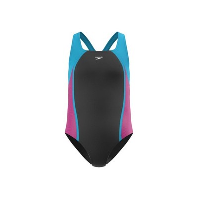 Speedo Girl's One Piece Swimsuit 12 Mesh Speedo Black Racerback Chlorine