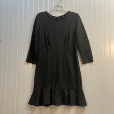 Ann Taylor Womens Charcoal Gray Flounce Hem Ponte Knit Dress 3/4 Sleeve Size 2