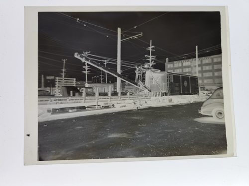 RAILROAD NEGATIVE, PACIFIC ELECTRIC RAILWAY CRANE, L.A. 1948 (NN139)