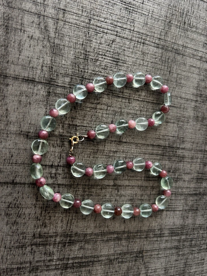 302: Винтажное элегантное ожерелье из натурального турмалина и аквамарина ювелирные изделия ручной работы - Изображение 2 из 4