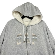 GAP Sherpa Lined Zip Up Hoodie Women's XL Heathered Embroidered Logo