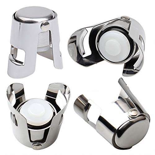 4 Pack Champagne Stoppers, Stainless Steel Bottle Closure  Assorted sizes 