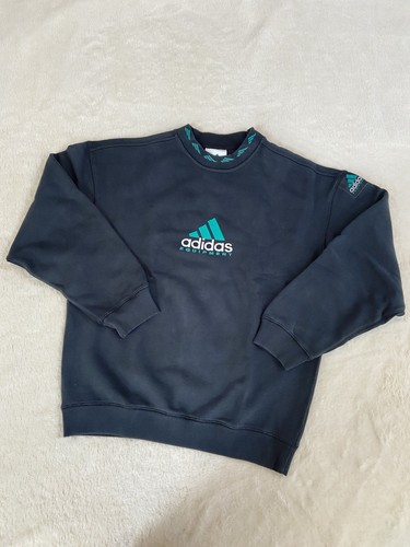 Adidas EQT Womens Size Small Wash Black Teal Crewneck Long Sleeve Sweater