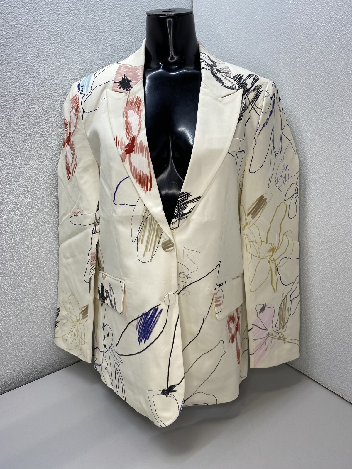 Desigual Womens Blazer Jacket Off White Size XS Arty Print Colorful Strokes