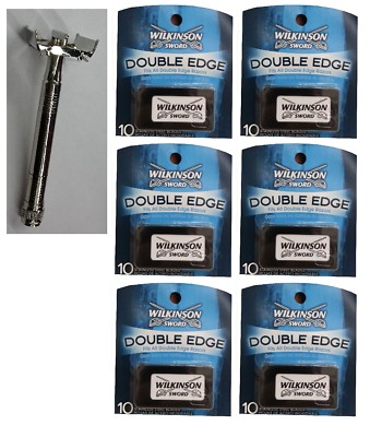 Double Edge Razor + 60 Wilkinson Double Edge Razor Blades + Eyebrow Trimmer