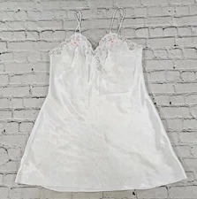 Val Mode Lingerie White Satin Chemise Slip Dress Lace VINTAGE WOMENS SIZE M
