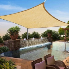 Sun Shade Sail 12' X 12', Square Sand 185GSM UV Block Canopy for Patio Lawn Yar
