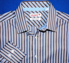 TED BAKER MENS SHIRT 16 ENDURANCE BROWN WHITE BLUE STRIPED SUPERFINE COTTON