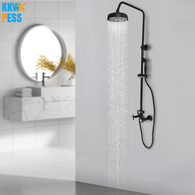 Matte Black Exposed Shower Faucet 8 In Rain Hand Shower Mixer Double Knobs New