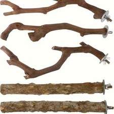 5pcs Natural Wood Bird Perch Set, Durable Grape Wood and Cassia Bark for Parakee