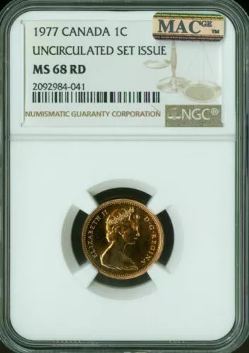 1977 CANADA CENT NGC MS68 RD PQ 2ND FINEST GRADED MAC SPOTLESS *
