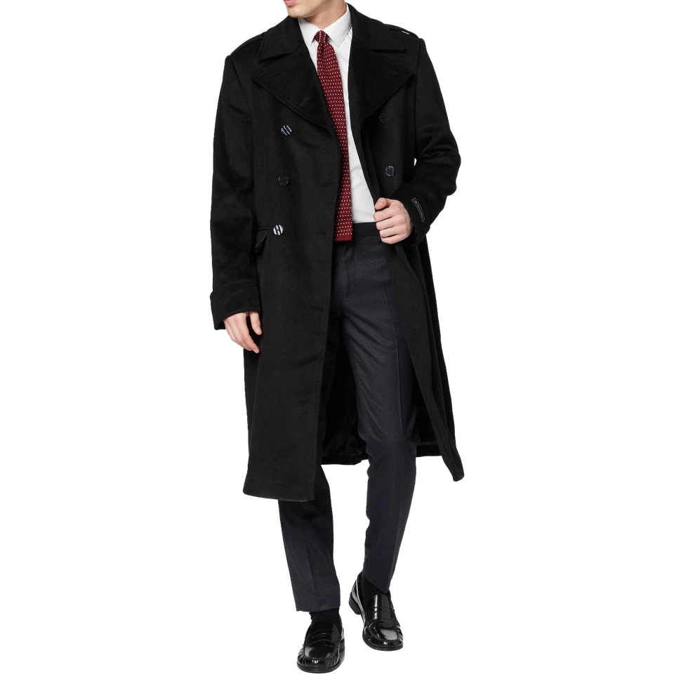 Mens Black 70% Wool & Cashmere Great Coat Long Overcoat Heavy Winter Military - Image 2 of 4