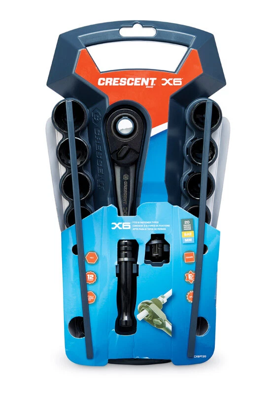 Crescent CX6PT20 SAE and Metric Pass Thru Spline and Socket Set