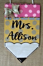 Personalize TEACHER PENCIL SIGN Name Plaque School Class Muted Color Wall Hanger
