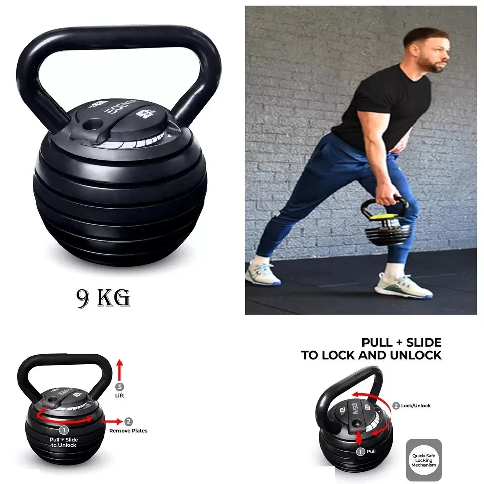 Kettlebell Weight Set Adjustable Exercise Home Gym Fitness Workout 9Kg