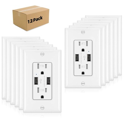 4.2 Amp USB Charger Wall Outlet Duplex Tamper Resistant Receptacle Plug UL 12PCS