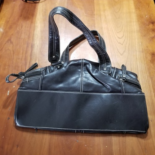 Worthington Black Leather Satchel Shoulder Bag Studded Buckle Handbag Purse Tote - Picture 2 of 5