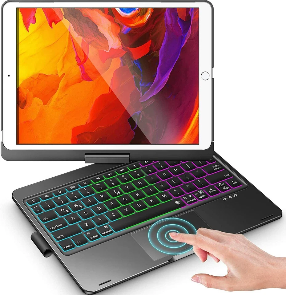 For 10.2" iPad 9th/8th/7th Gen 2021 Smart Touchpad Keyboard Case with Rotate US - Image 2 of 4