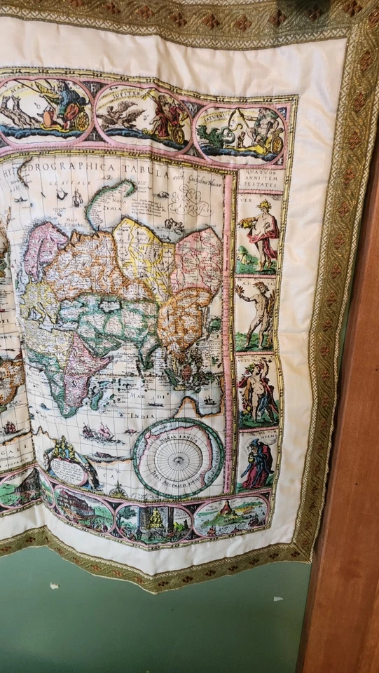 Vintage Global World Map Scene Tapestry Wall Art Hanging Deco 25"W x 19"H EUC - Image 2 of 4
