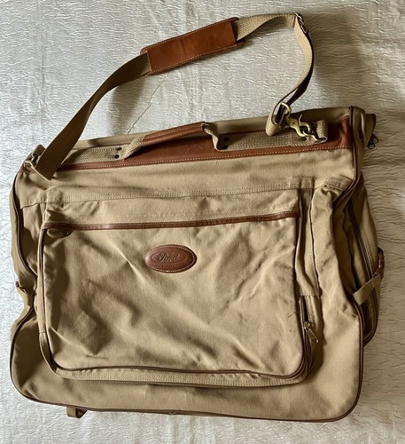 Vtg Eddie Bauer Duck Canvas Leather FORD Folded Hanging Garment Travel Bag - Picture 9 of 24