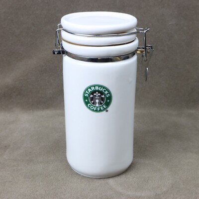2007 Starbucks Coffee Keeper Storage 7'' Container Locking lid white ceramic