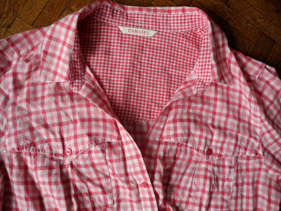 Chemisier CAMAIEU vichy rose blanc t 40 manches transformables - Photo 2/4