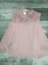 VTG Victoria's Secret Baby Doll Top pink / salmon Sheer W/ Lace Detail, LARGE