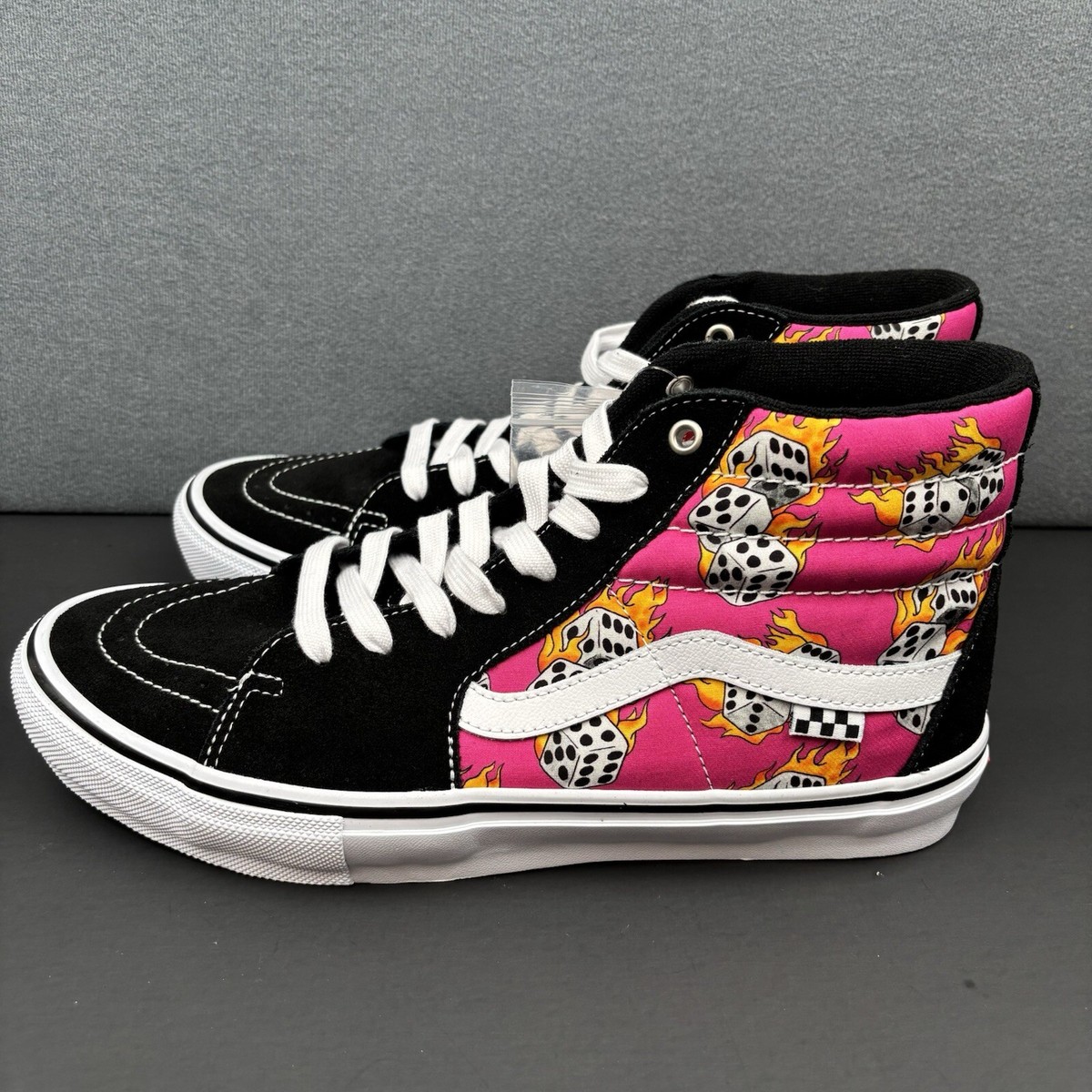 Vans Skate‎ Sk8-Hi Fuchsia Fedora Dice Flame Size 5 Mens gamble casino Skate Y2K Vans Sk8-Hi Fuchsia Fedora Flaming Dice PopCush Shoes Suede  main image 2