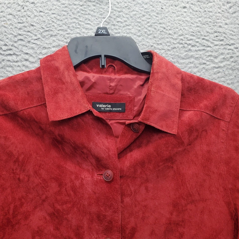 Chaqueta para mujer Valerie Stevens L roja gamuza cuero forrada manga abertura abotonada Foto 4 de 4