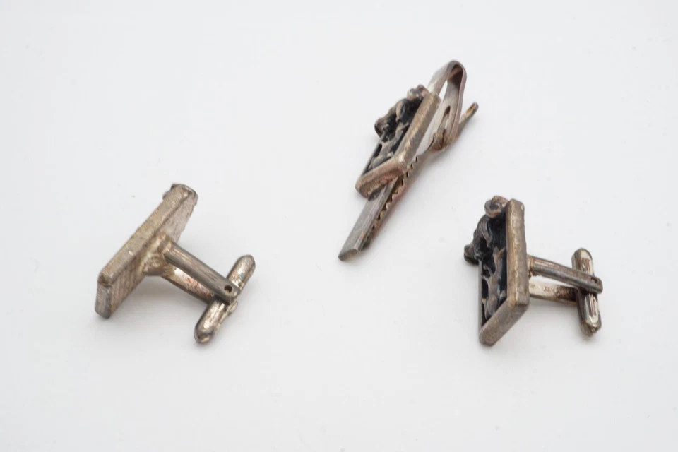 Vintage Hickok Cufflinks Tie Bar Set Silver Tone Donkey - Image 4 of 4