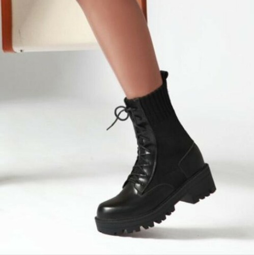 Womens Chunky Non-slip Heel Lace Ups Round Toe Combat Military Ankle Boots 34-43 - Picture 9 of 13